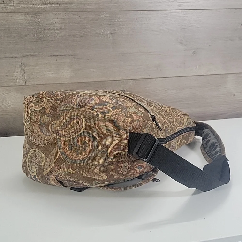 Vintage L.L. Bean Paisley Print Tapestry Sling Backpack Bag